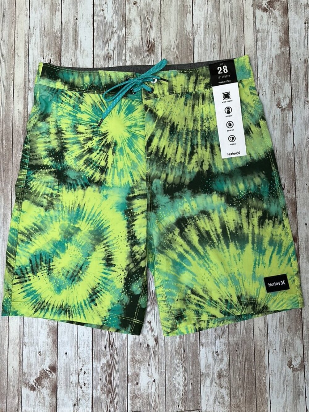 Hurley Board Shorts sz 28 Phantom Eco Classic 18" Green Tie Dye Stretch Quickdry